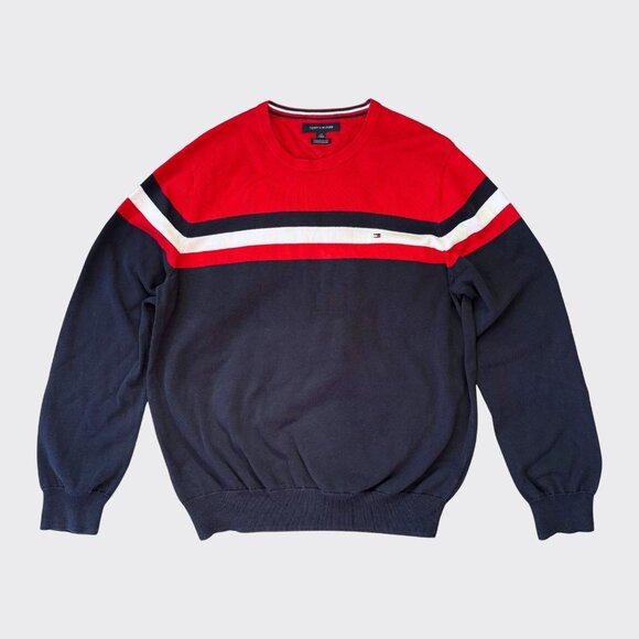 Tommy Hilfiger Other - Tommy Hilfiger Men’s Crewneck Cotton Sweater L Red Navy Colorblock Logo
